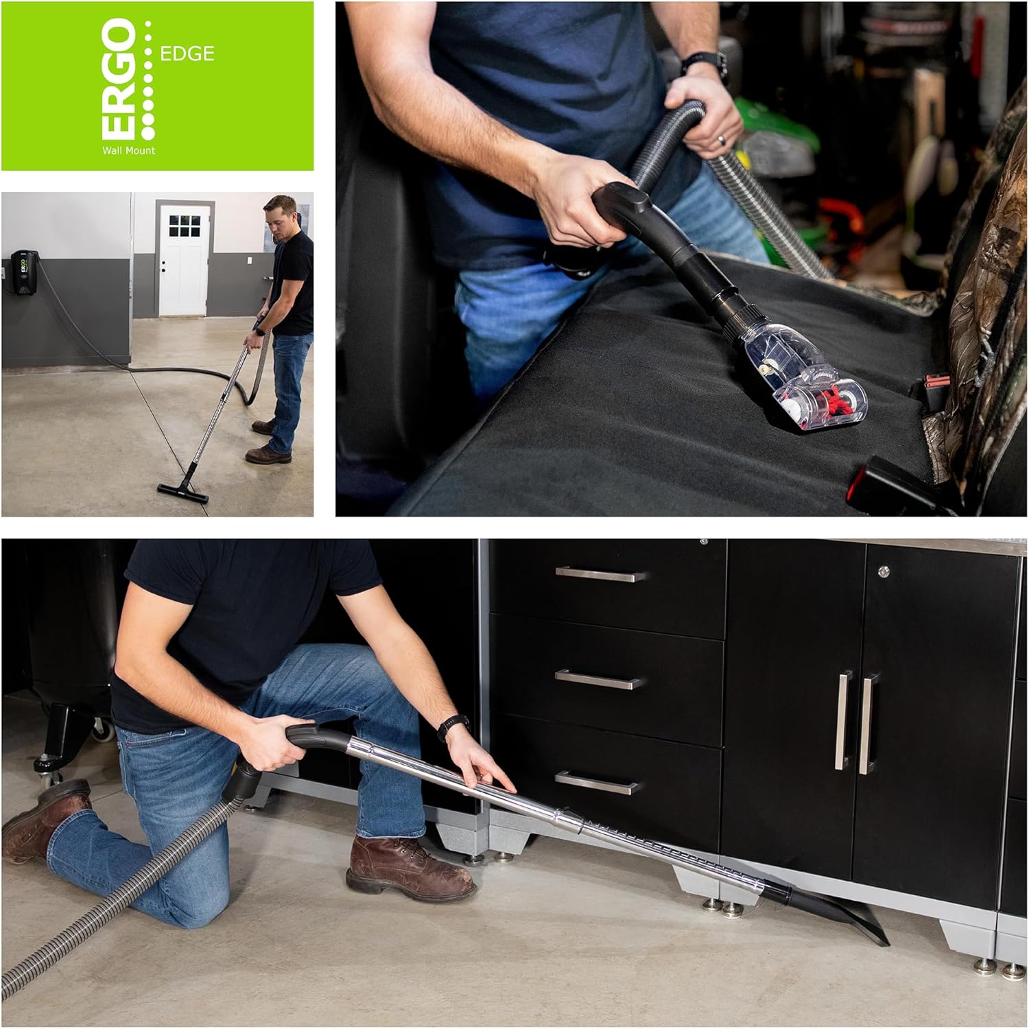 Atrix Ergo Edge Canister Shop Vac - Wall Mounted Garage Vacuum Cleaner with Built-in Dust Bag & Extendable Hose - Compact Black Design 20x9x12