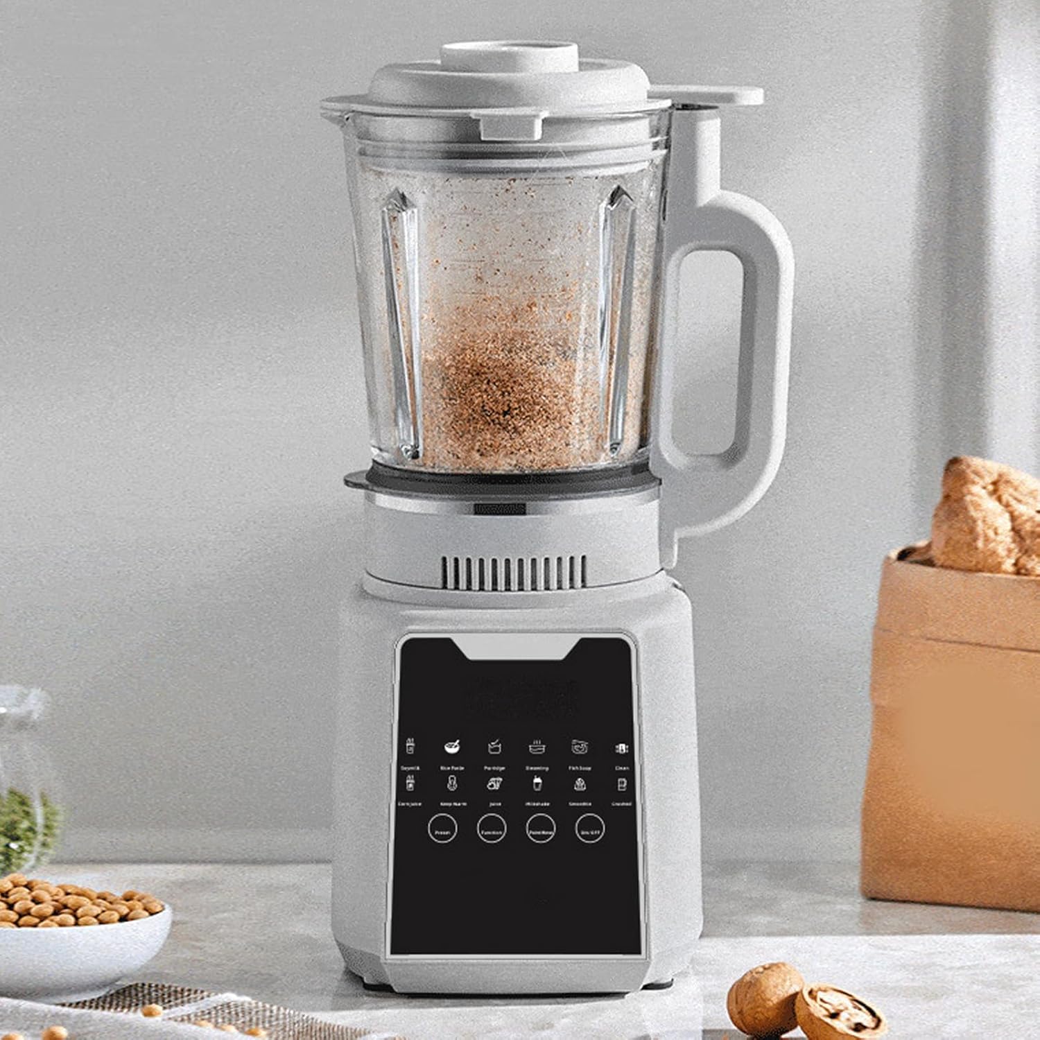 POCREATION Soy Milk Blender, Multifunctional Nut Milk Maker Machine with 24H Timer Keep Warm, 1200W 1650ml Capacity for Family Meals, ABS SUS, White (US Plug 110V)