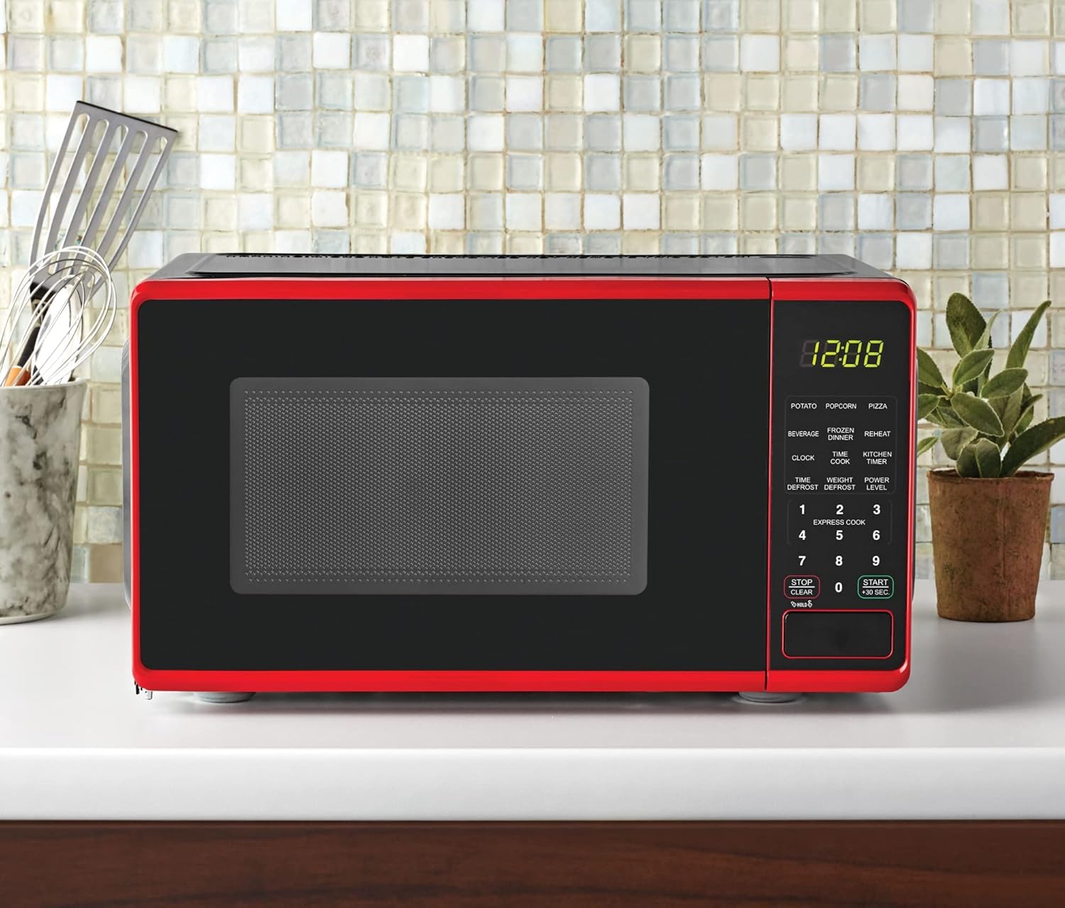 NAXXY Cu ft Compact Countertop Microwave Oven, Red 30-second one-touch option