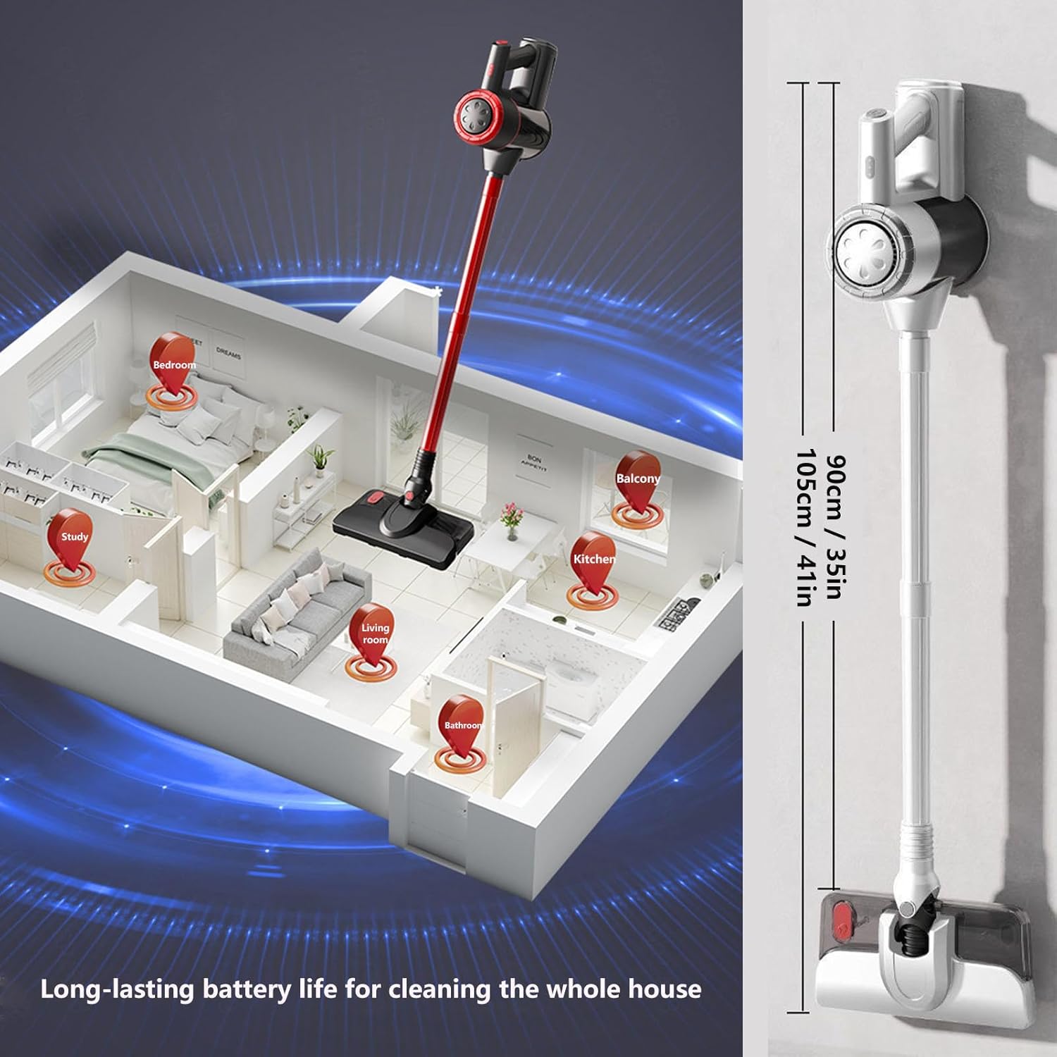 Lightweight and Versatile Aspiradora Y Trapeador para Piso 18Kpa, 35mins Runtime, Rechargeable, Vacuum Cleaner All in One Carpet Vacuum for Kitchen, Bedroom, Living Room,White
