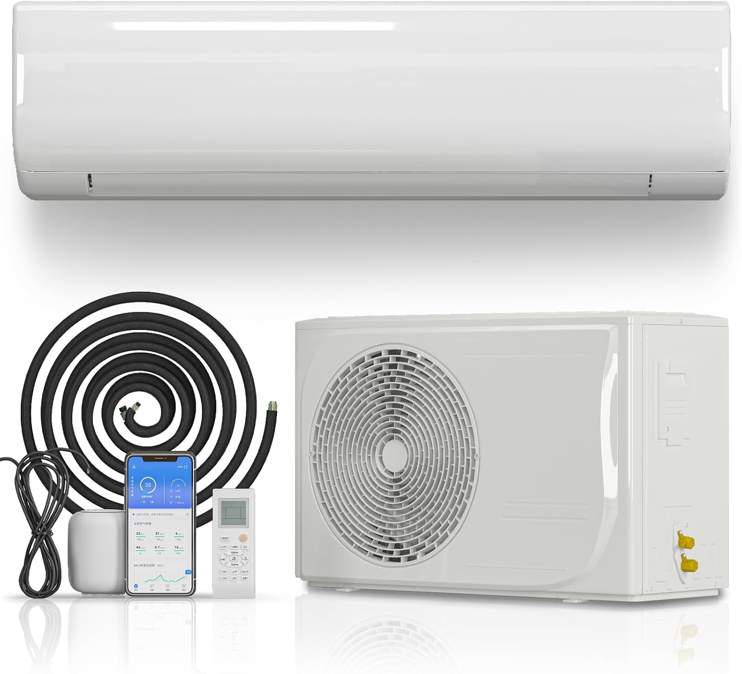 TABU-11500BTU Mini Split Air Conditioner&Heater with Heat Pump, 110-120V 19 SEER2 Wall-Mounted Ductless AC with Inverter, Compatible with Alexa, Energy Saving, Cools Rooms up to 750 Sq.Ft