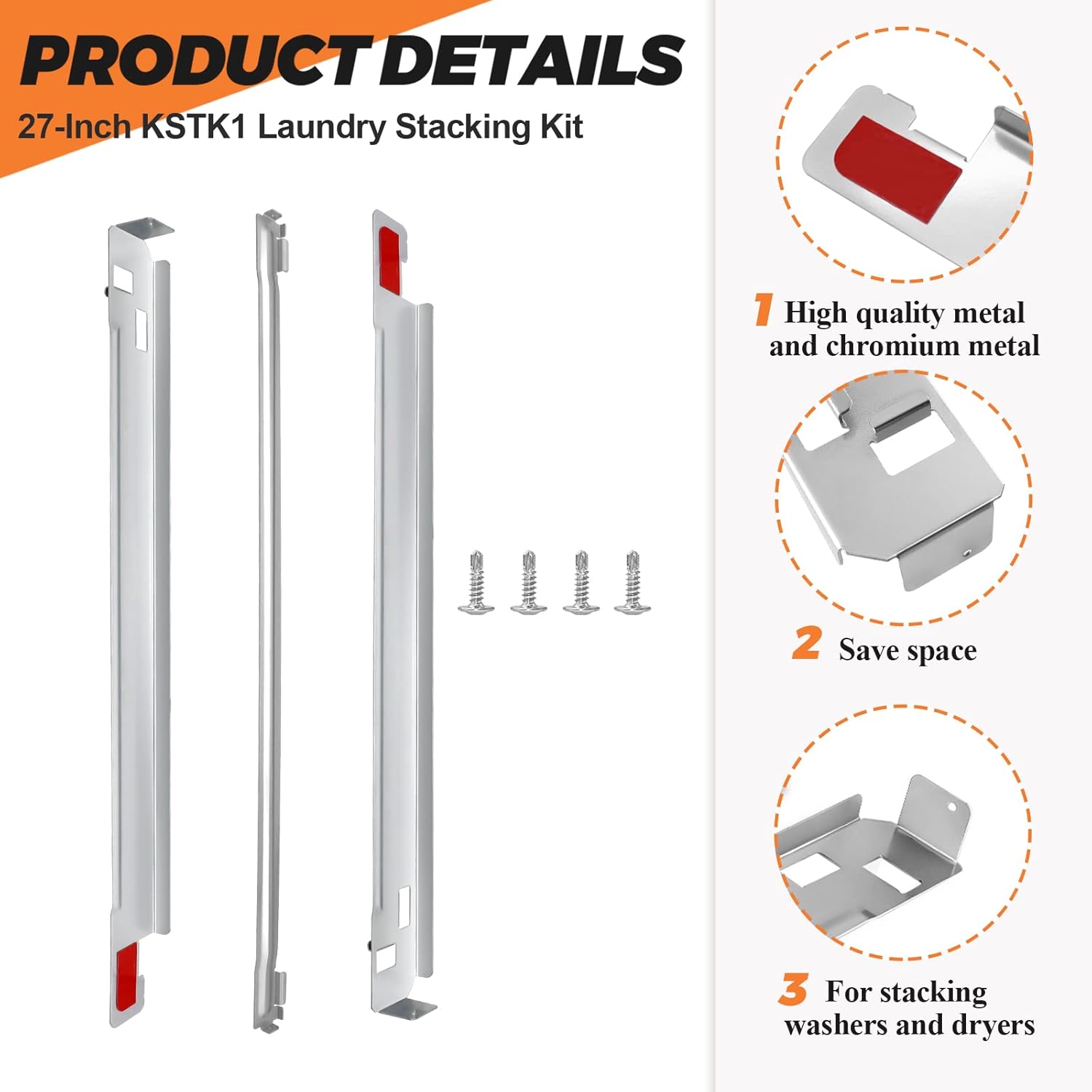 Beaquicy 6 Ft Washer Stainless Steel Hoses Braided Stainless Steel Water Supply Line & KSTK1 Washer Dryer Stacking Kit 27-inch for LG Laundry Washing Machine or Dryer