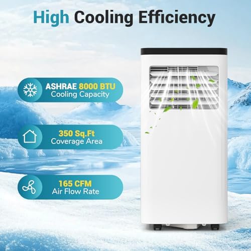 DORTALA Portable Air Conditioner 8000 BTU, 3-in-1 Portable AC with Remote Control, Dehumidifier, 24H Timer, Window Kit for 350 Sq.FT Apartment, Bedroom