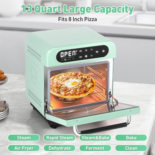 Secura Multifunction Air Fryer Steam Oven, 13 Quart Compact Oven with Convection Bake, Airfryer, Rapid Steam, Ferment, Dehydrator Combo, Nutritious & Delicious Food Steamer for Cooking (Mint Green)