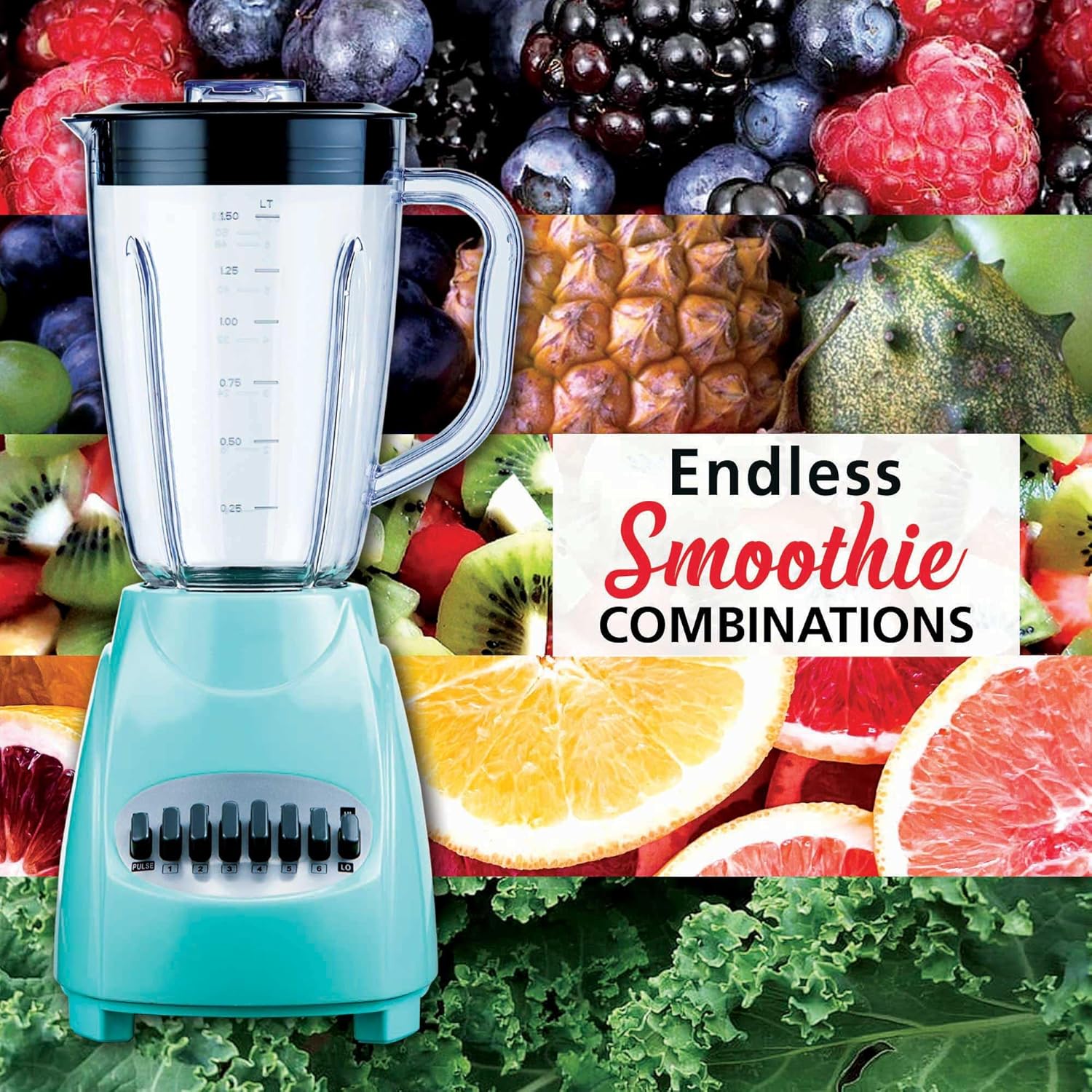 12-Speed Countertop Blender with Pulse Function – 50oz BPA-Free Jar, Stainless Steel Blades, Ice Crusher & Smoothie Maker, 350W Kitchen Blender (Blue)