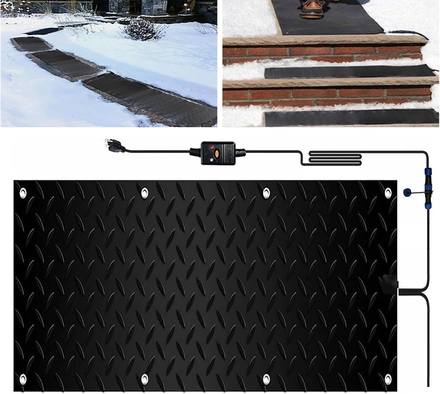 Heated Snow Melting Mats,1/2/3/4/5 pcs Snowmelt Heated Walkway Mats,for Driveway Walkway Decks and Sidewalks Connection with 9.84 ft Power Cord for Winter Stairs(5 Pcs,10x48in/(25.4x121.9 cm))