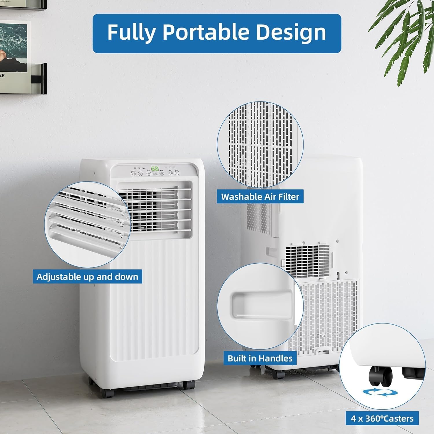 8000BTU Portable Air Conditioners, Portable Ac Unit Cools Up To 350 Sq, With Touch Remote Control, 24h Timer Air Cooler For Bedroom Office