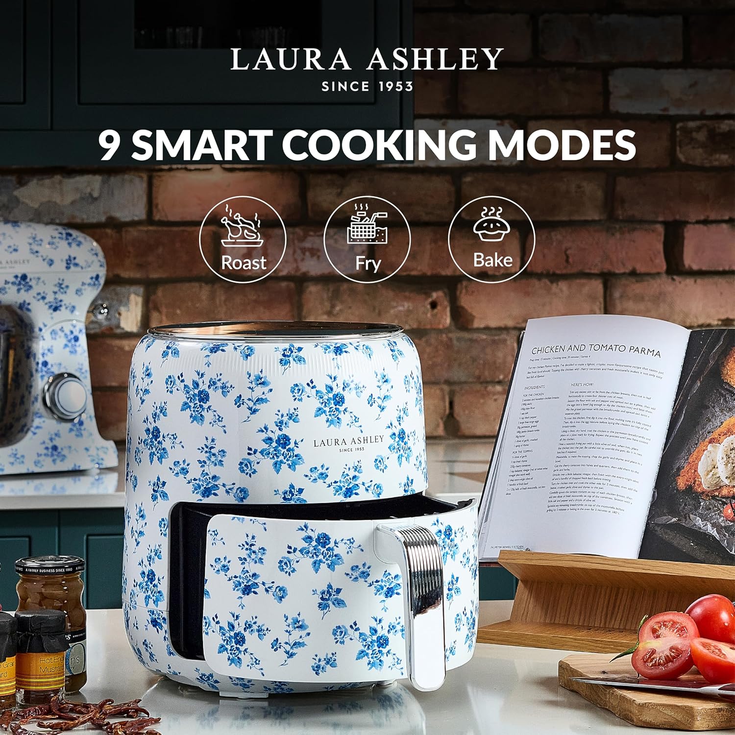 Laura Ashley Digital 9-in-1 Large Air Fryer 4.75 Quarts | Beautiful Air Fryer with China Rose Floral Print | Compact Airfryer with Rapid Air Technology for Healthy & Energy-Efficient Cooking