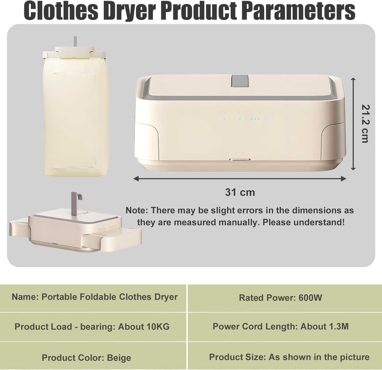 Foldable Garment Dryer with Load Capacity, Efficient 600w Quick Dry Machine, Product Color Beige, and Remote Control, Space Saving for Dorms Electric Clothing Care Machine