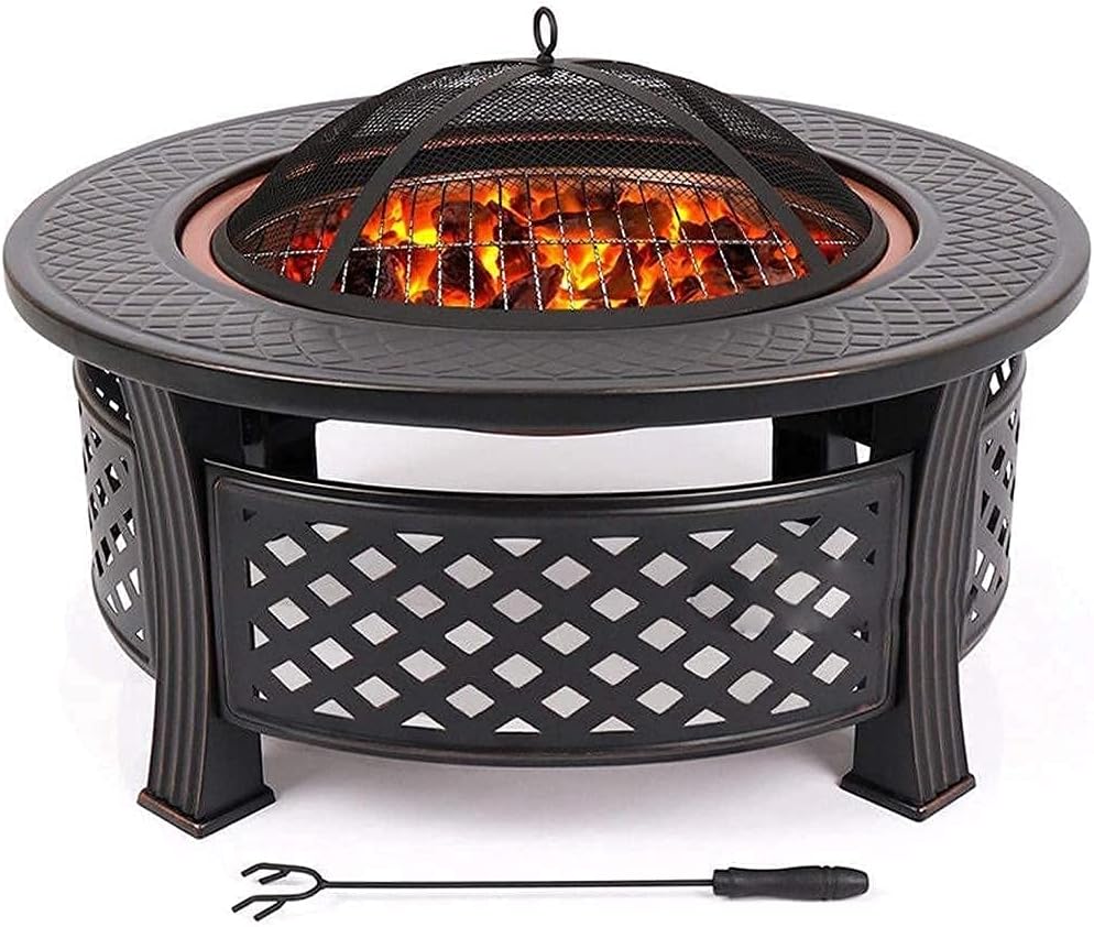 Outdoor Fire Pit with BBQ Grill Shelf Garden Patio Heater/BBQ/Ice Pit Fire Bowl for Garden and Patio Outdoor Garden Fire Pit with Waterproof Cover