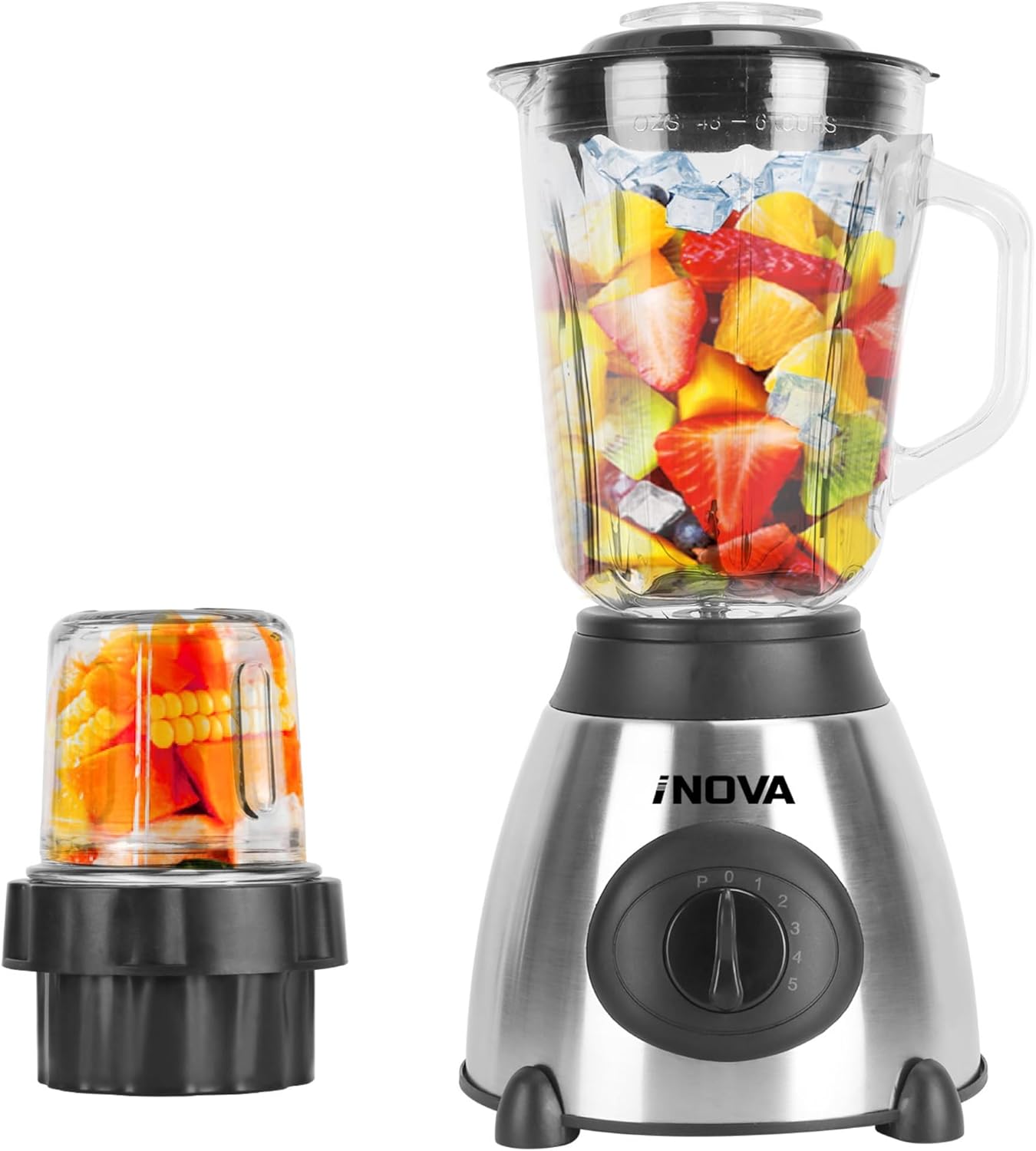 800W Countertop Blenders Kitchen Vegetable Blender Fruit Smoothie Blender with 50.72OZ 6-Cup Glass Jar Small Cup 2 Kinds of Blades 5-Level Speed
