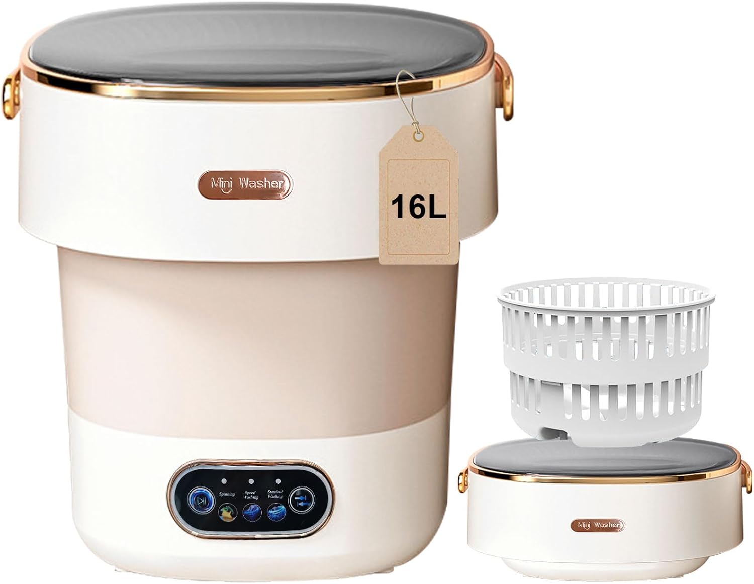 Portable Washing Machine,Mini Washer 16L Upgraded With Spin Basket,Small Clothes Folding Washing Machine Of Underwear, Baby And Small Clothes,Suitable For Home Apartments Dormitories, Hotels Khaki