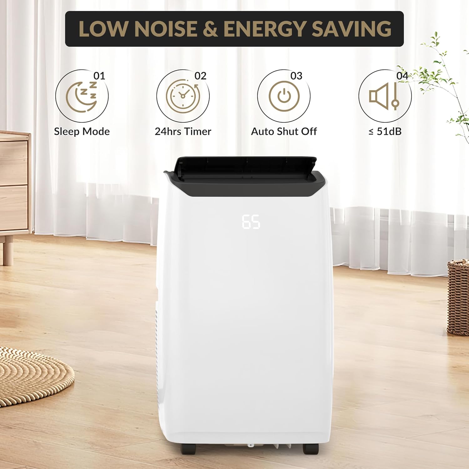 14,000 BTU Portable Air Conditioner,Cools Up to 750 Sq.Ft,4-In-1 Portable AC Unit with Remote Control,Smart & Sleep Mode,24H Timer,Black Top Cover