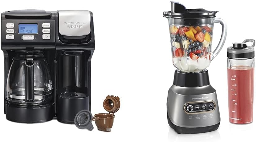 Hamilton Beach FlexBrew Coffee Maker and Wave Crusher Blender, Single Serve & Full Pot Brewing, 40oz Jar, 20oz Travel Jar
