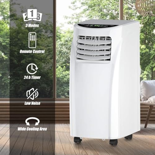 GOFLAME Portable Air Conditioner, 8000 BTU Conditioner Unit with Remote Control Dehumidifier Function, 4 Caster Wheel, Sleep Mode and 2 Fan Speed, Quiet AC window for rooms White