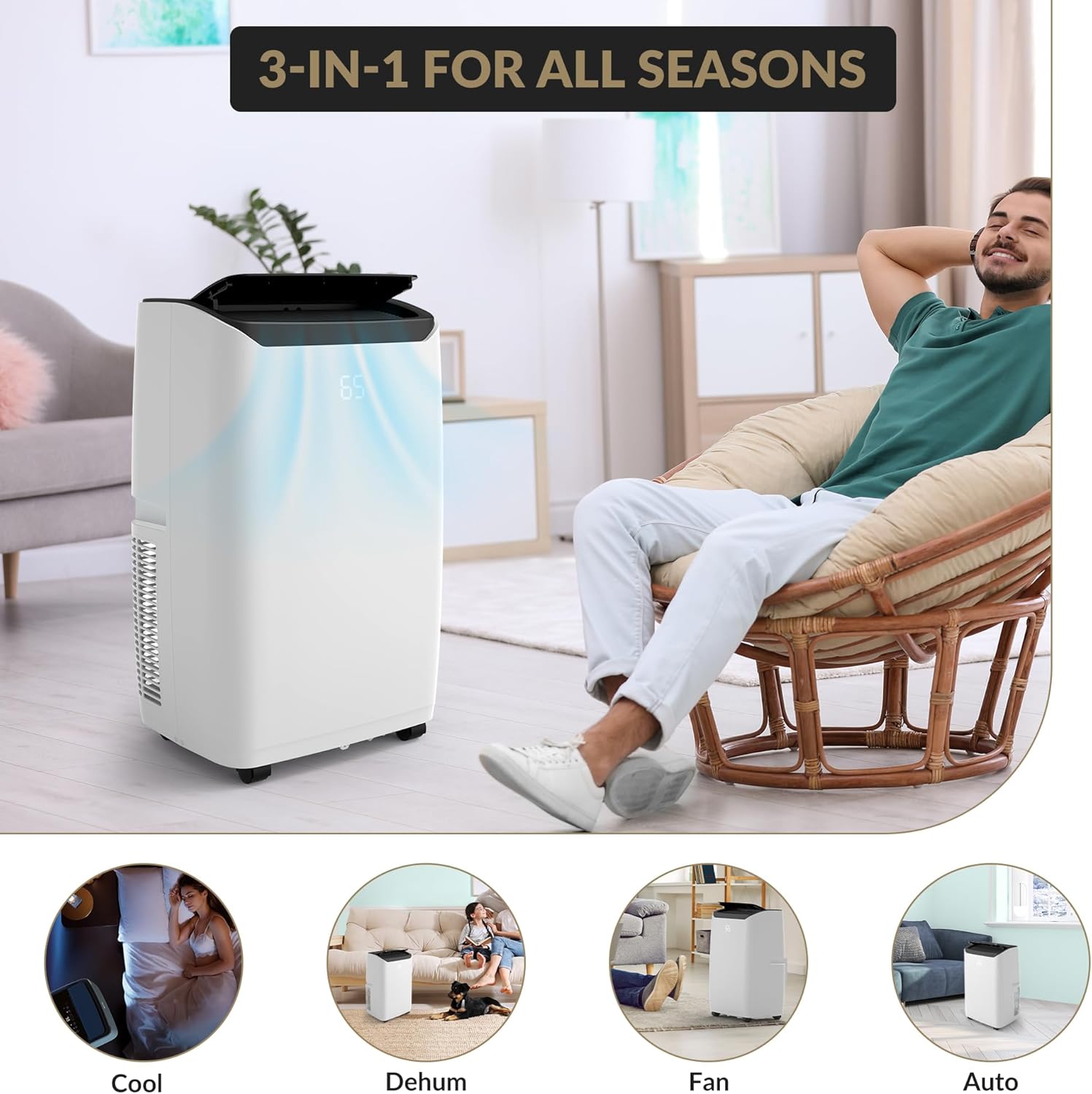 14,000 BTU Portable Air Conditioner,Cools Up to 750 Sq.Ft,4-In-1 Portable AC Unit with Remote Control,Smart & Sleep Mode,24H Timer,Black Top Cover