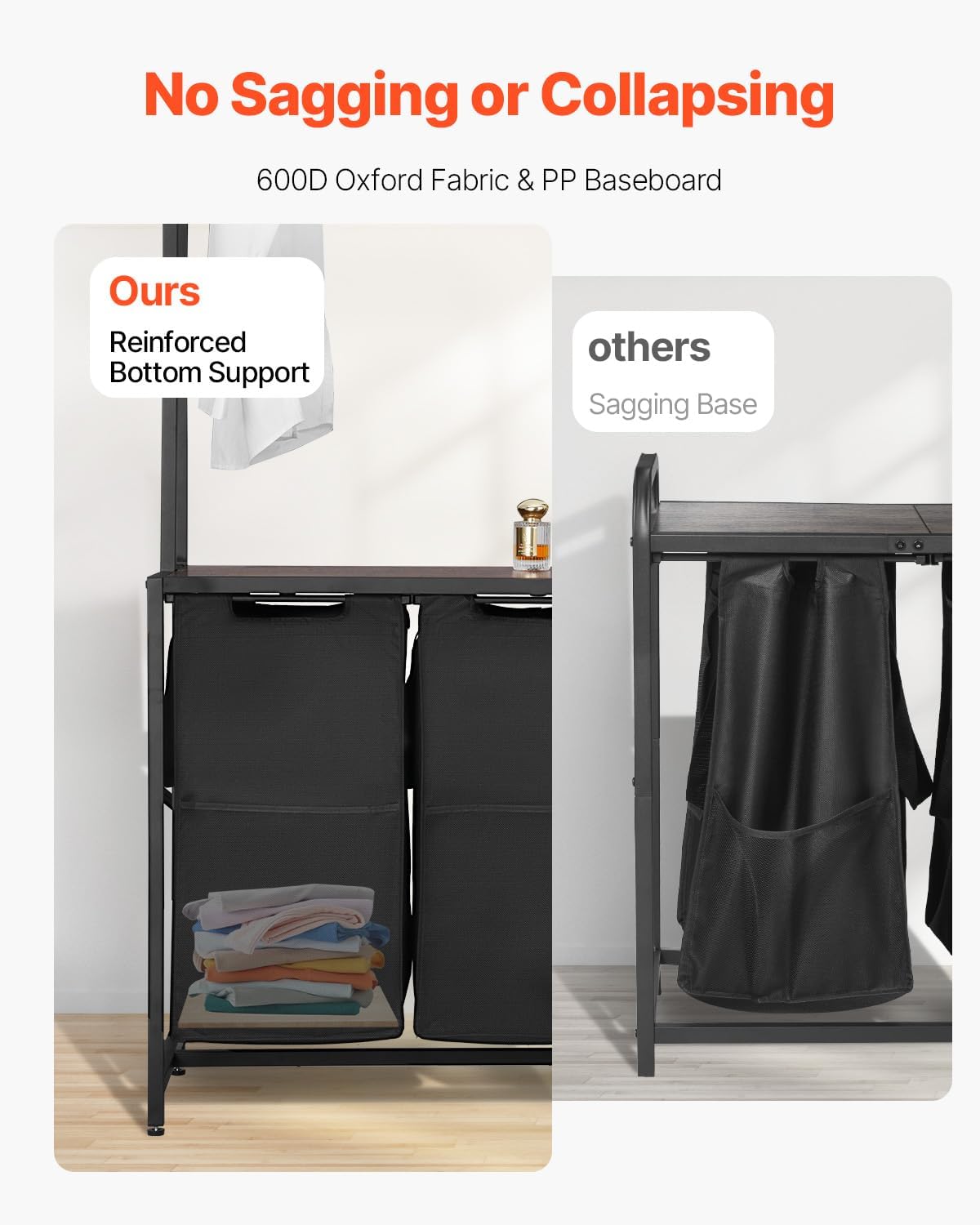 VEVOR 6 Tiers Laundry Sorter with Rack, Tall Laundry Hamper with Shelves and Drawers, 2 Section Freestanding Hanging Rack Storage with 600D Oxford Cloth Bags and Ladder Shelves for Dirty Clothes