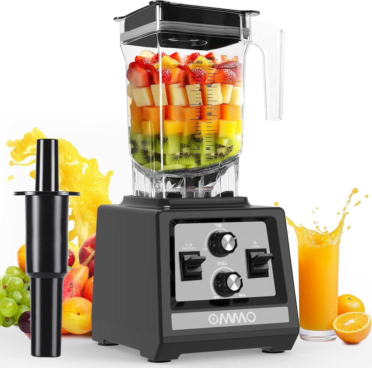 OMMO Blender for Smoothies: 1800W Peak Blenders for Kitchen, 68oz BPA-Free Pitcher, Timer & Speed Control, 6 Stainless Steel Blades, Dishwasher Safe Blender for Ice Crush/Smoothies/Frozen Drinks/Grey
