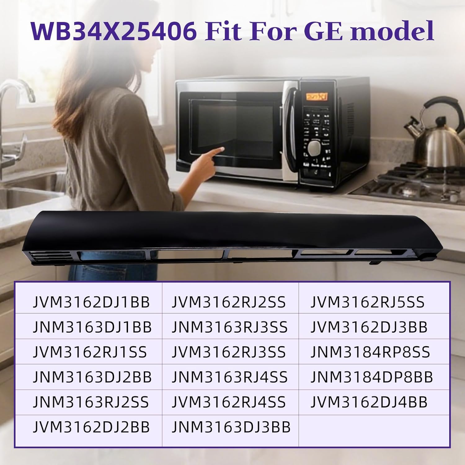 WB34X25406 Microwave Vent Grille, WB34X25406 Top Vent Grille, WB34X25406 Microwave Vent Kit Compatible with GE Replaces JVM3162RJ1SS, JNM3163DJ1BB, JNM3163RJ1SS, JNM3184DP8BB