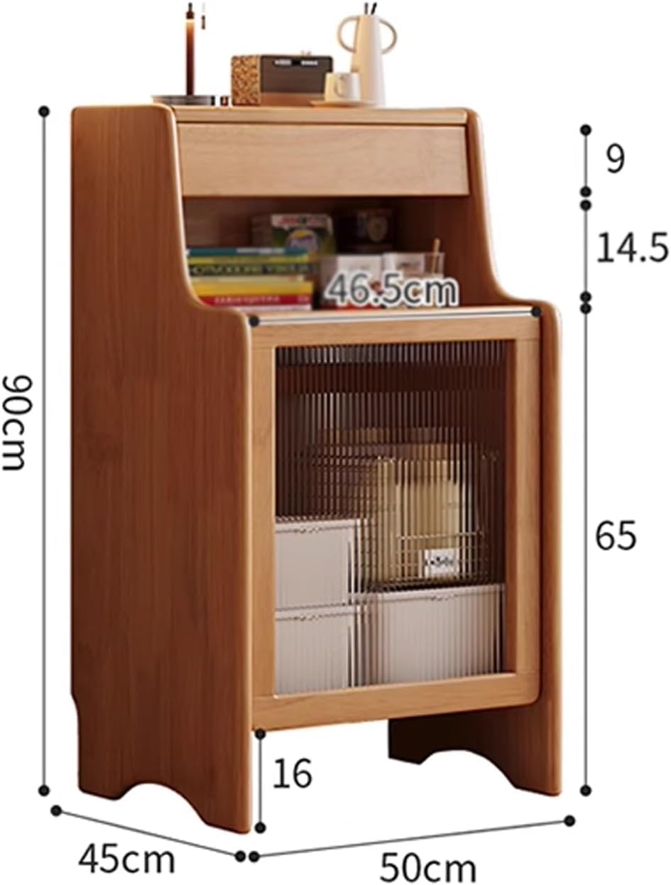 ANINGT Storage Cabinet with Doors and Drawers Robot Vacuum Hidden Cabinet, Modern Wooden Side Table with Removable Shelves (Natural, 50cm x 45cm x 90cm, Bedroom/Living Room)