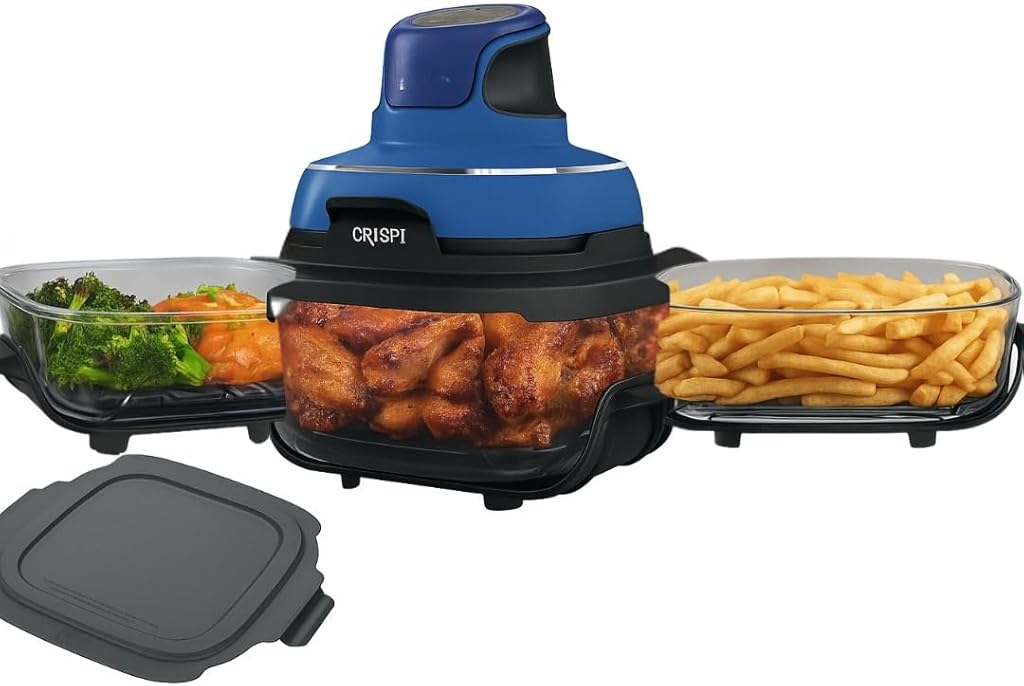 Ninja Crispi 5-in-1 Portable Glass Air Fry Cooking System, 3 Containers & Cover 4-QT, 2.5QT 6-CUP Containers ALL IN ONE