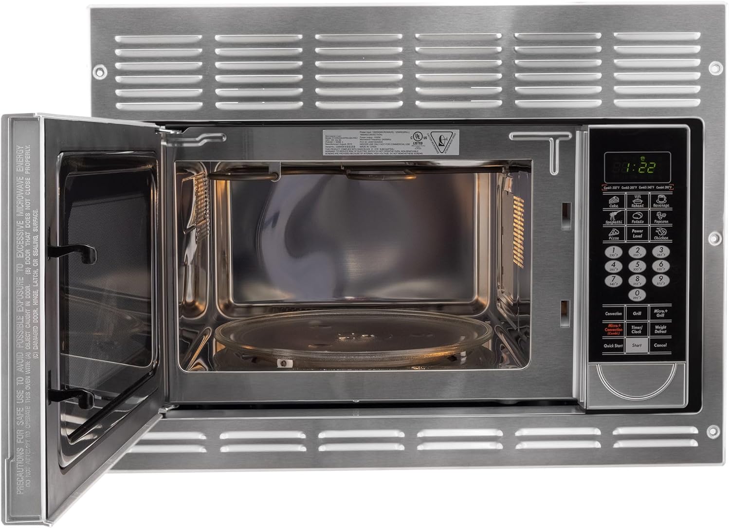 Tough Grade RV Convection Microwave | Built-In 1.1 Cu. Ft. Oven | 10 Power Levels, Speedy Cook, Multi-Stage Cooking | Stainless Steel | Direct Replacement for Greystone | 120V Built-In Design