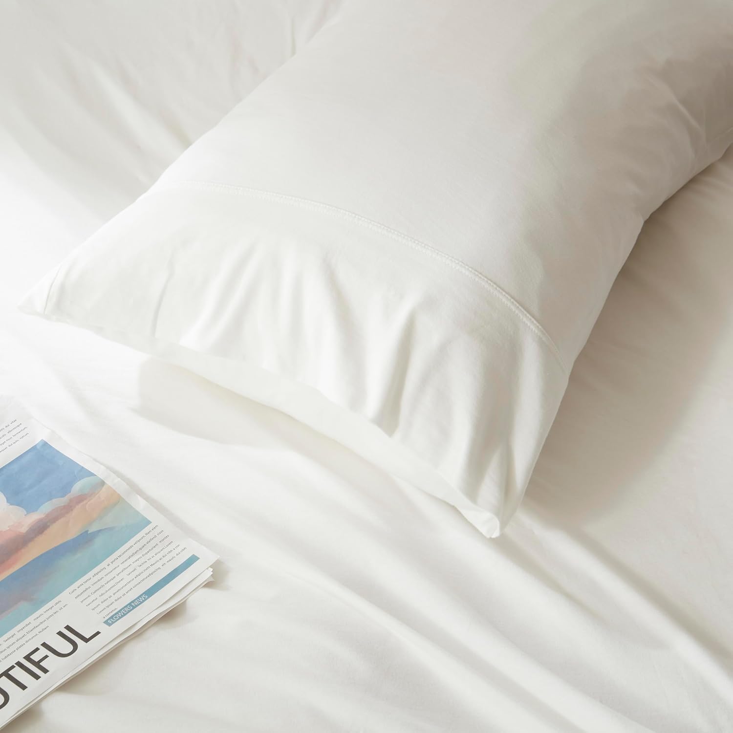 Household 100% Jersey Cotton Pillowcase 20”x30”-Light Weight, Comfortable, Super Soft Pillow Case with Envelope Closure Extremely Durable Set of 2 (White, Queen Size Pillowcase (20