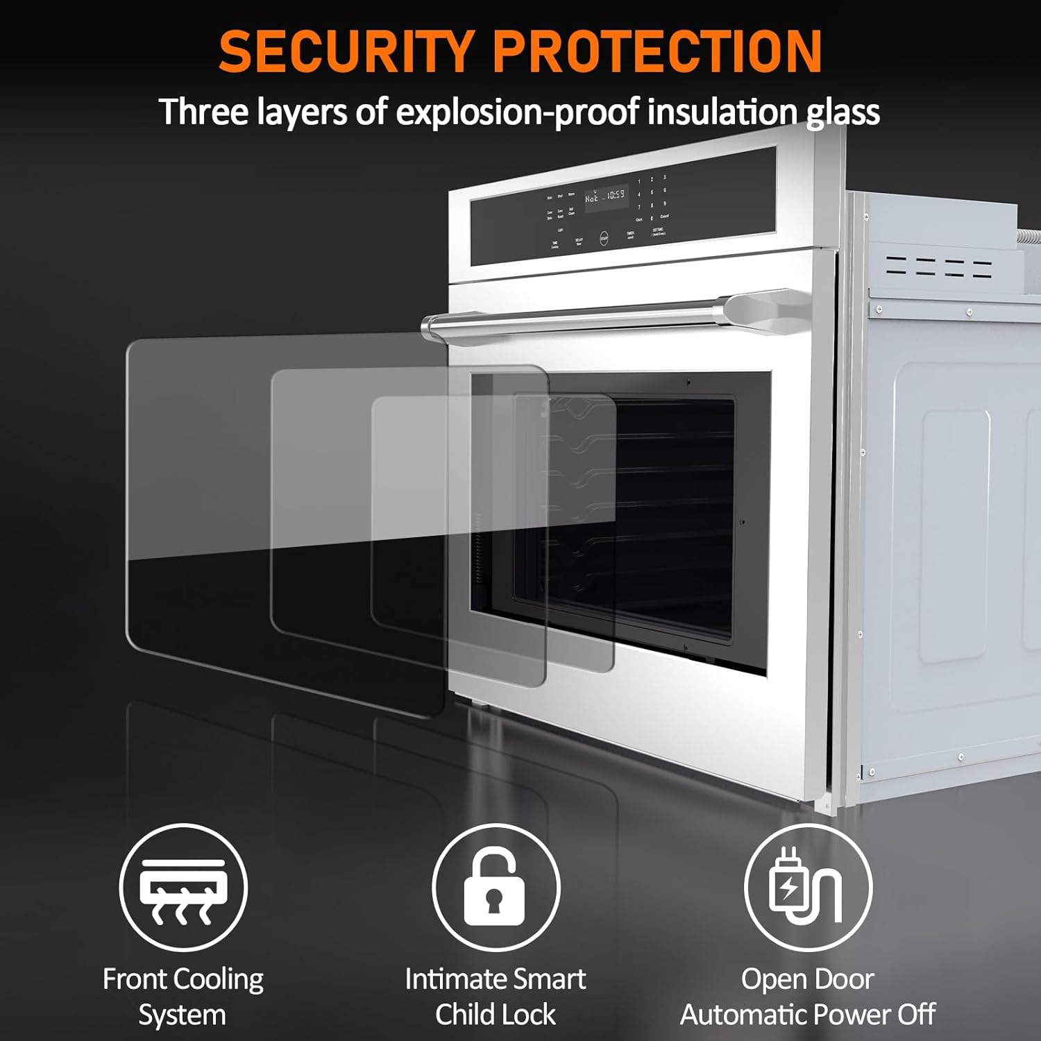 30 inch Electric Single Wall Oven with Convection Fan Touch Control, Large Oven Capacity, 360° Rotisserie, Fingerprint Resistant Stainless Steel