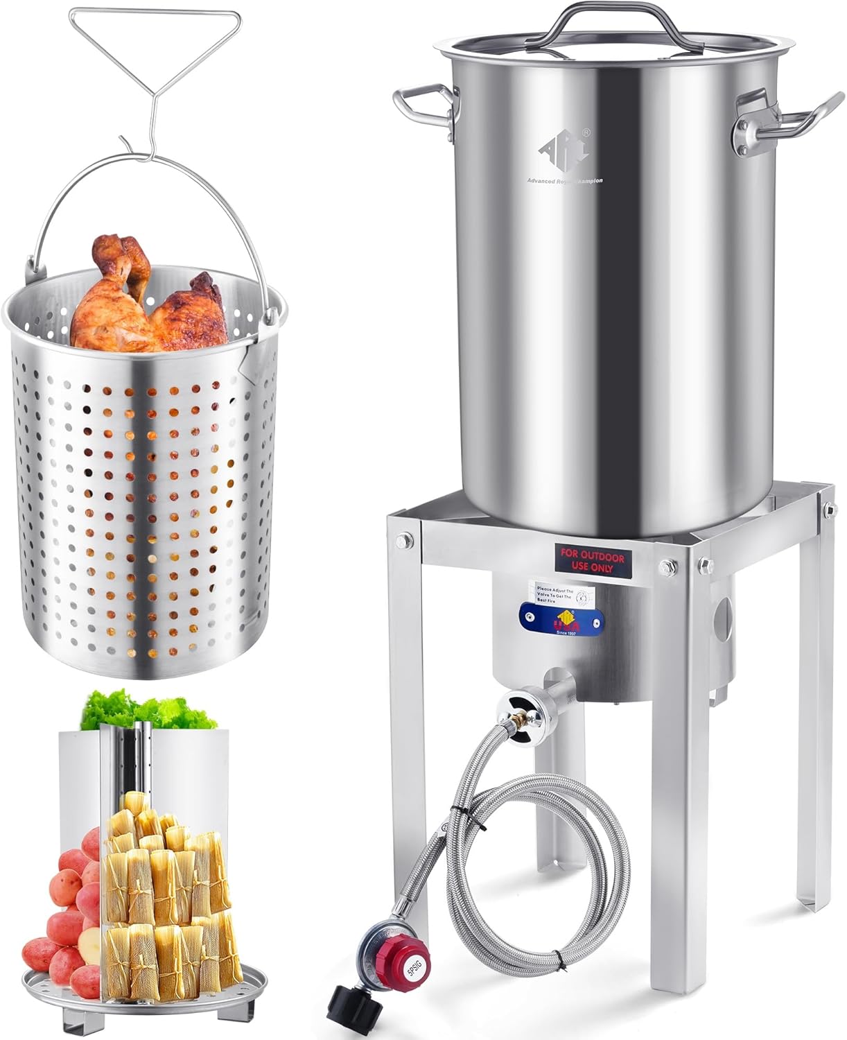 ARC 32QT Turkey Fryer Stainless Steel Stock Pot & Stainless Steel Propane Burner Outdoor Deep Fryer, Crawfish Boiler with Basket