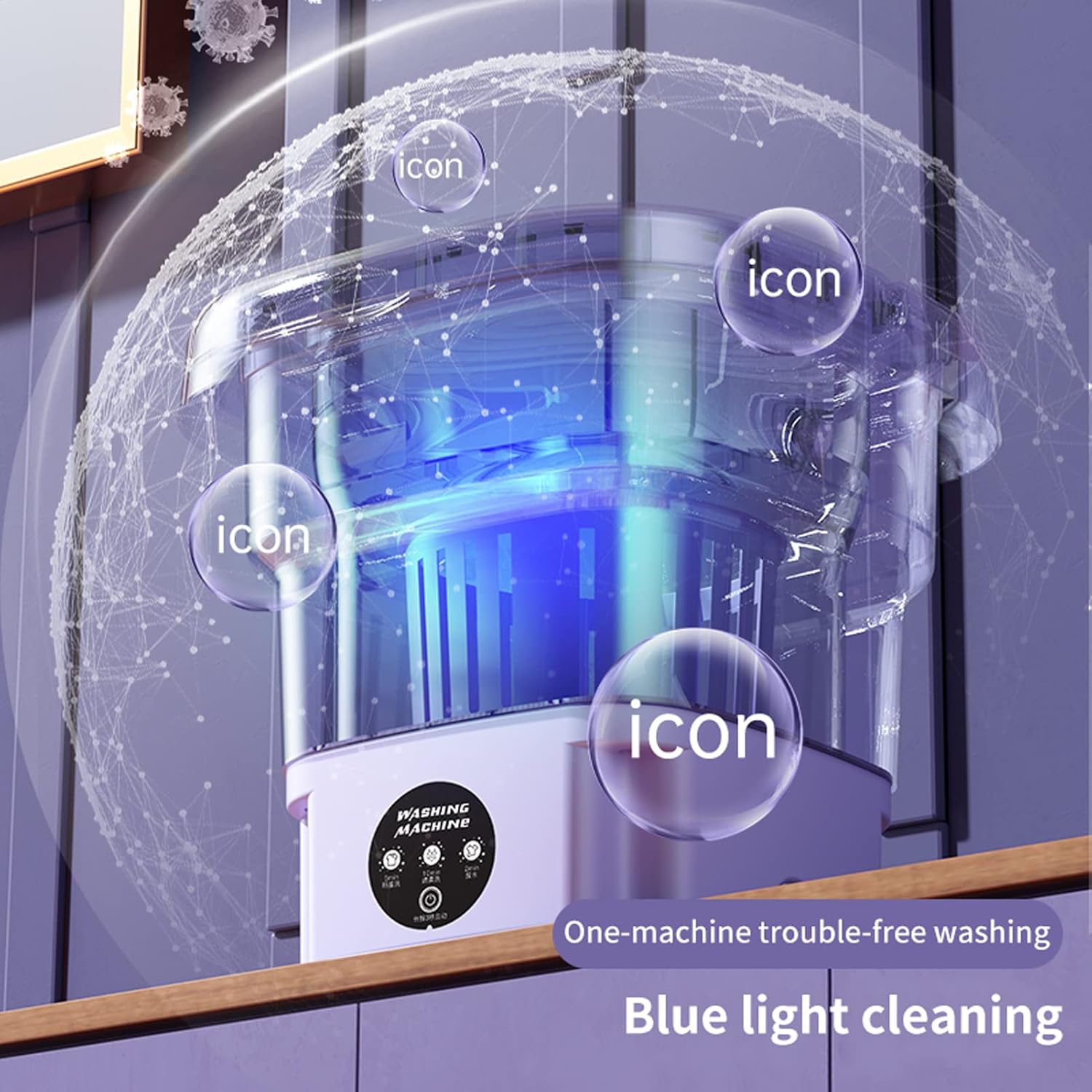 Portable Washing Machine, 8L High Capacity Mini Washer with 3 Modes Deep Cleaning Half Automatic Washt, Foldable Washing Machine with Soft Spin Dry for Socks, Baby Clothes, Towels, Delicate Items