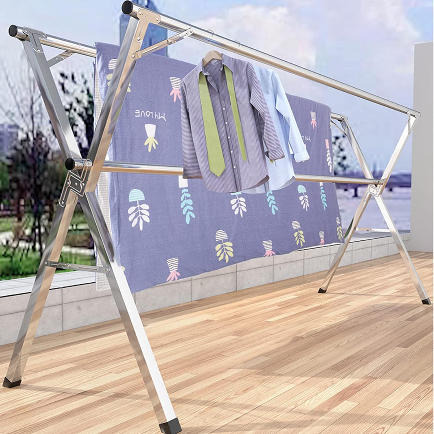 Clothes Drying Rack, Multiple Use Foldable Laundry Dryer Adjustable, Laundry Drying Rack Collapsible, Clothes Drying Rack Outdoor, for Indoor Outdoor (2.4m)