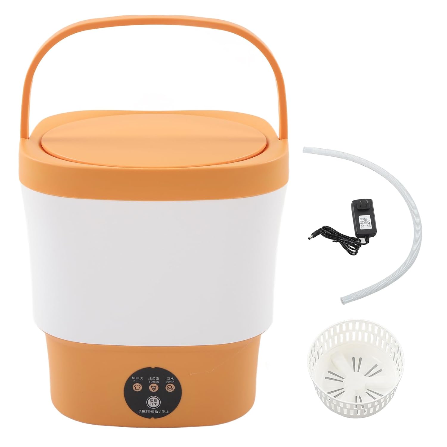 Portable Washing Machine, 9L Large Capacity High Speed Motor Washer, Built in Water Stripper Reduce Noise Washer Mini Washing Machine, for Underwear[Orange]