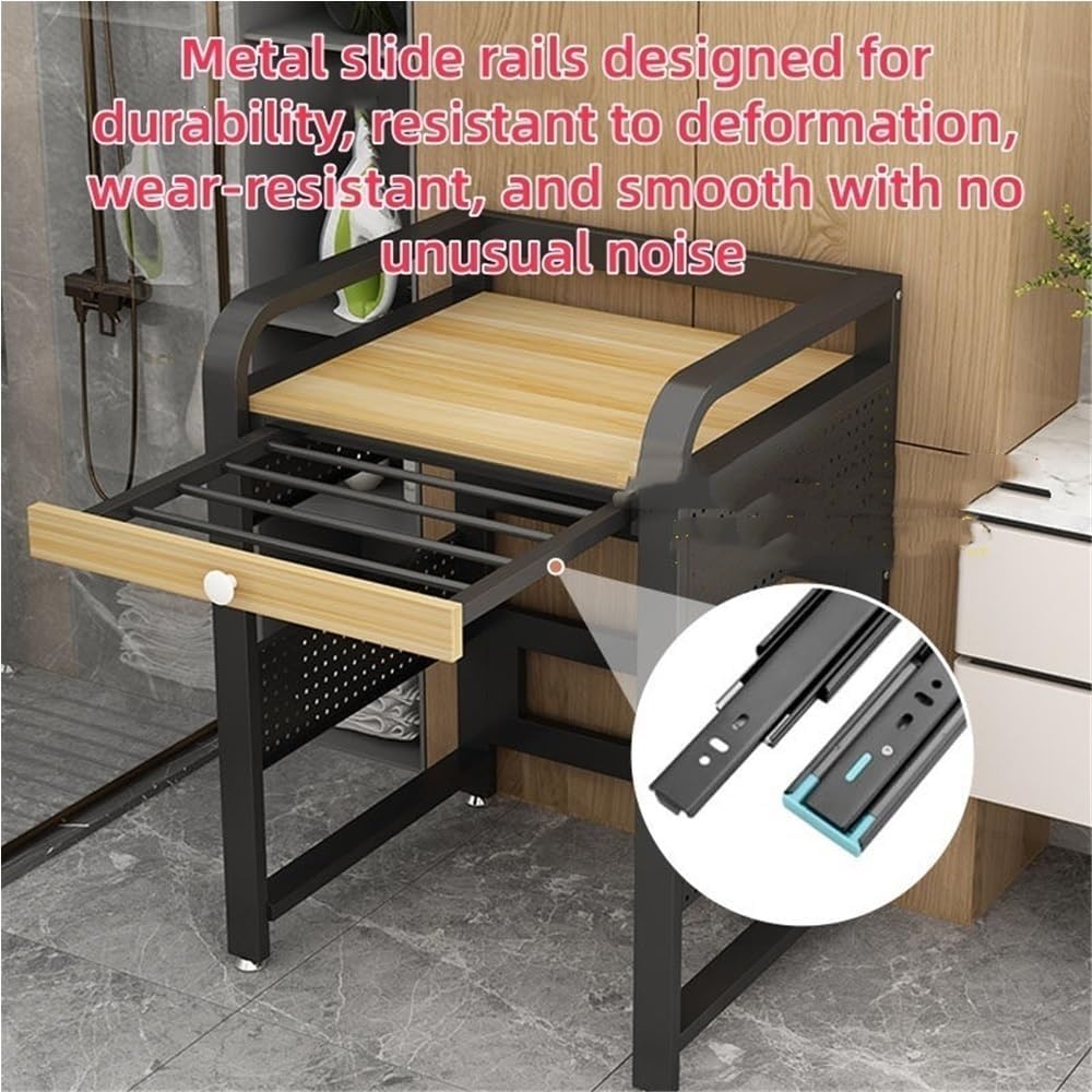 Galvanized Iron Washer Shelf, Washer Dryer Stacking Kit with Pull-Out Sliding Plate, Washing Machine Stand, for Bathroom Laundry Room(Black)