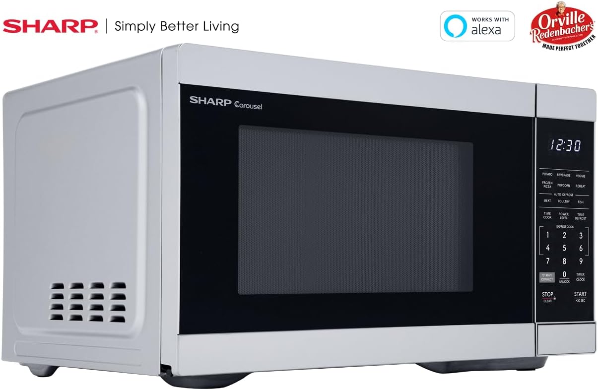 SHARP Countertop Microwave Oven Compatible with Alexa Orville Redenbacher's Certified with Removable 12.4