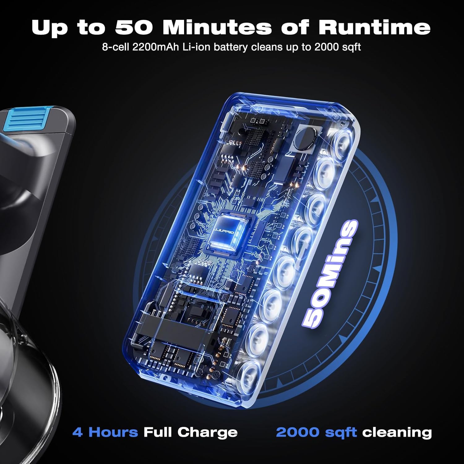 HAUSMEISTER VoltVac Go Cordless Vacuum Cleaner for Home Pet Hair, 30000PA for Carpets Hard Floors, 50Min Portable Handheld Rechargeable Vacuum, 2 HEPA Filters, Lightweight