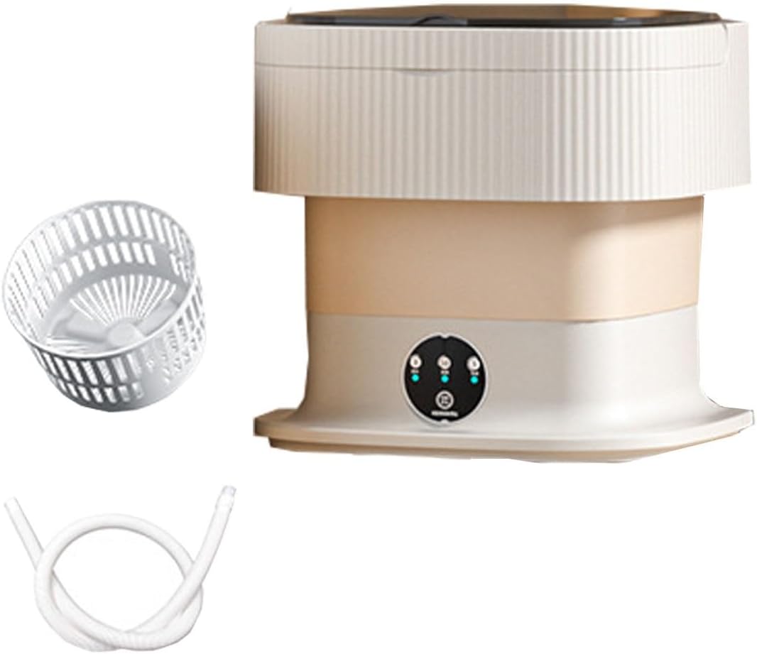 12X12X11in Foldable Washing Machine 10L Large Capacity Washer With Spin Cycle Basket And Drain Hose Travel Washing Machine For Home Dormitories Hotels(Beige)