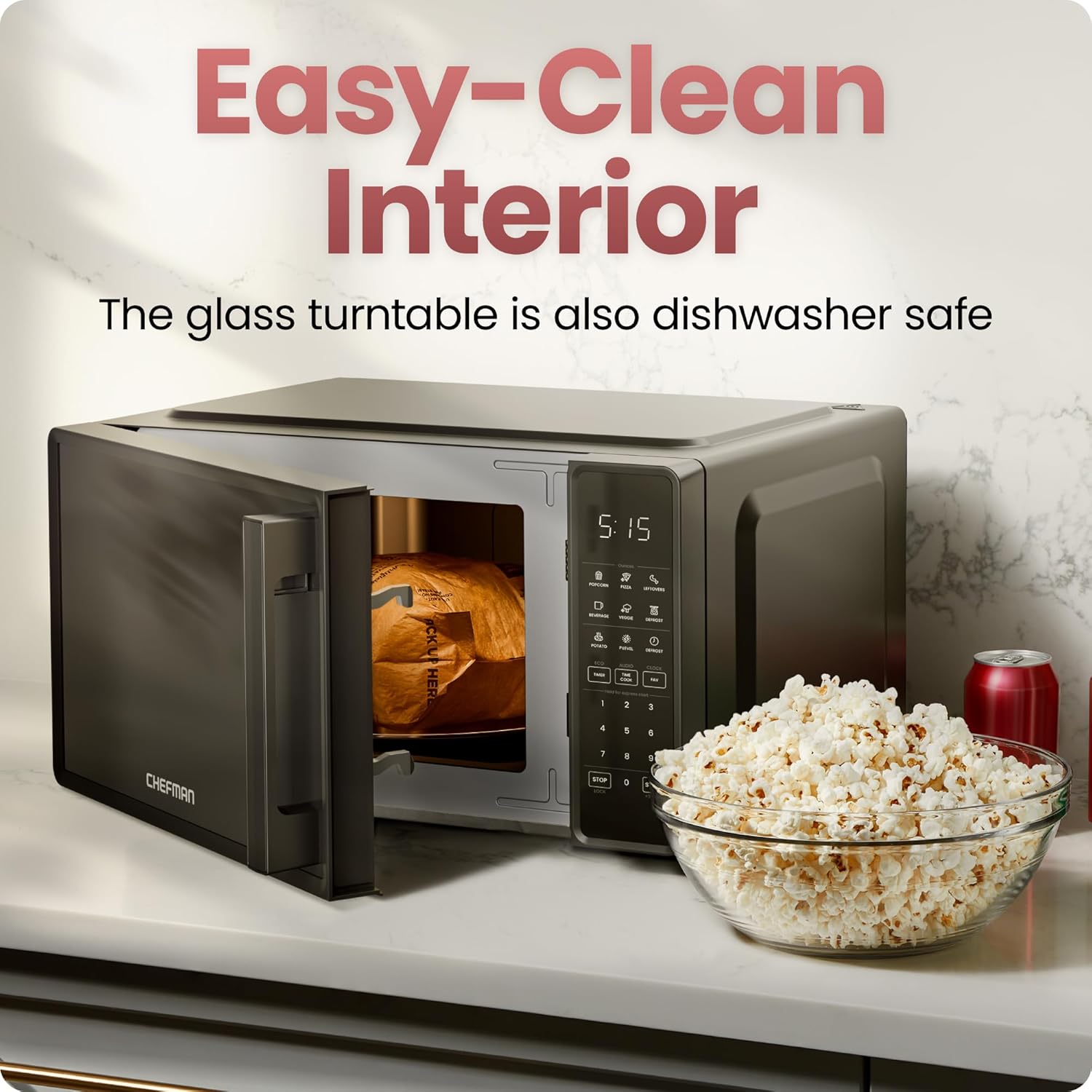 Chefman Countertop Microwave Oven 0.7 Cu. Ft., 700 Watts with 10 Power Levels, 6 Cooking Presets with One-Touch Express Cook, Eco Mode, Child Safety Lock, & Mute Button - Black