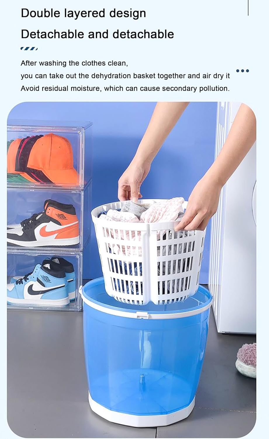 Portable Hand cranked clothes spin drying bucket,Non-Electric Washing Machine and Spin Dryer,Mini Hand Crank Washing Machine Dehydrator for Dormitory, Apartment, Rv (blue)
