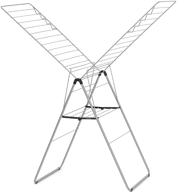 Brabantia HangOn Laundry Drying Rack (82ft / Metallic Gray) Compact, Foldaway, Adjustable Indoor Stainless Steel Clothes Horse