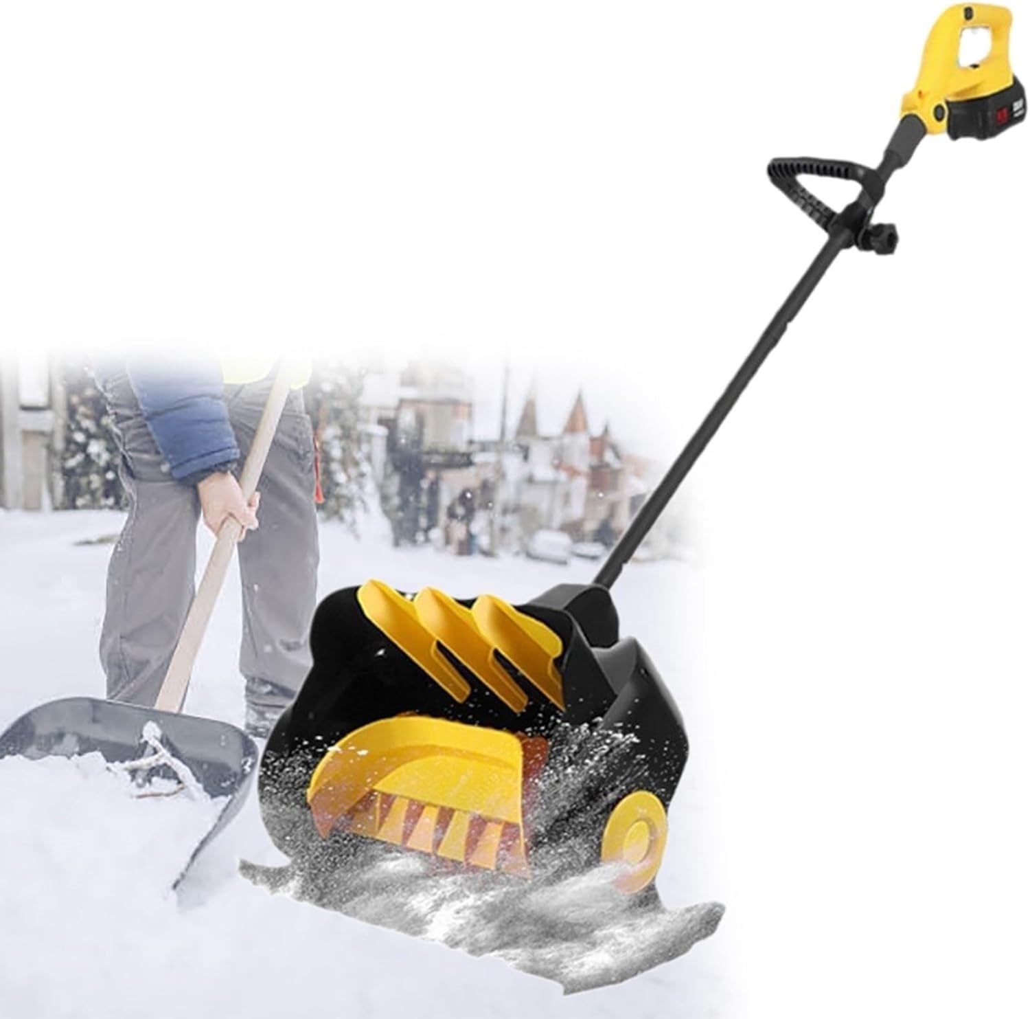 Snow Thrower Power Shovel, Rechargeable Handheld Power Shovel, with Long-Distance Throwing, Battery Powered Snow Thrower
