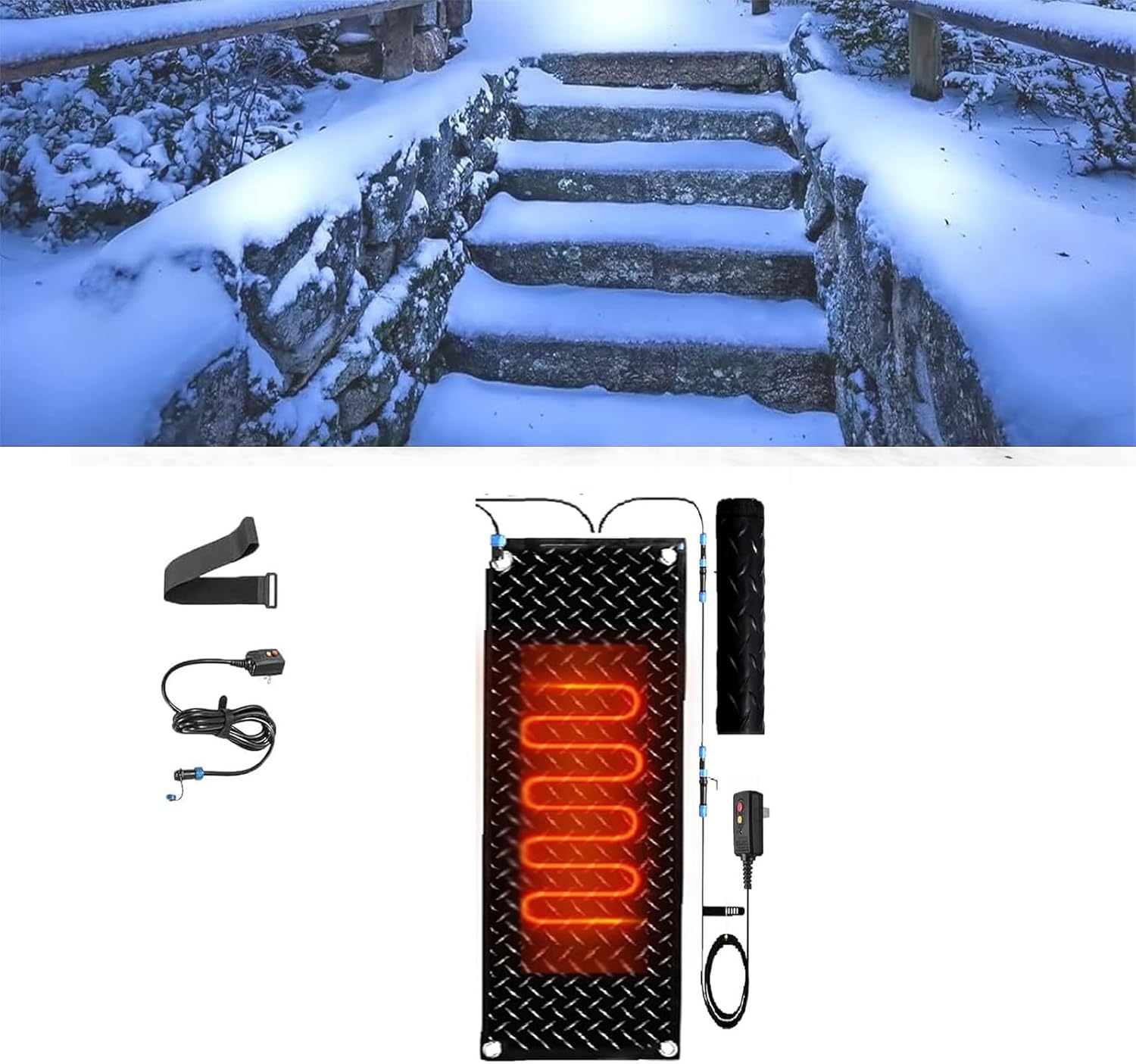 Snow Melting mats Outdoor Stairs, Heated Snow Melting Mats for Stairs, for Winter Snow Removal Non Slip Rubber Heated Mat with Power Cord(1 Pcs,30x90cm/12x36in)