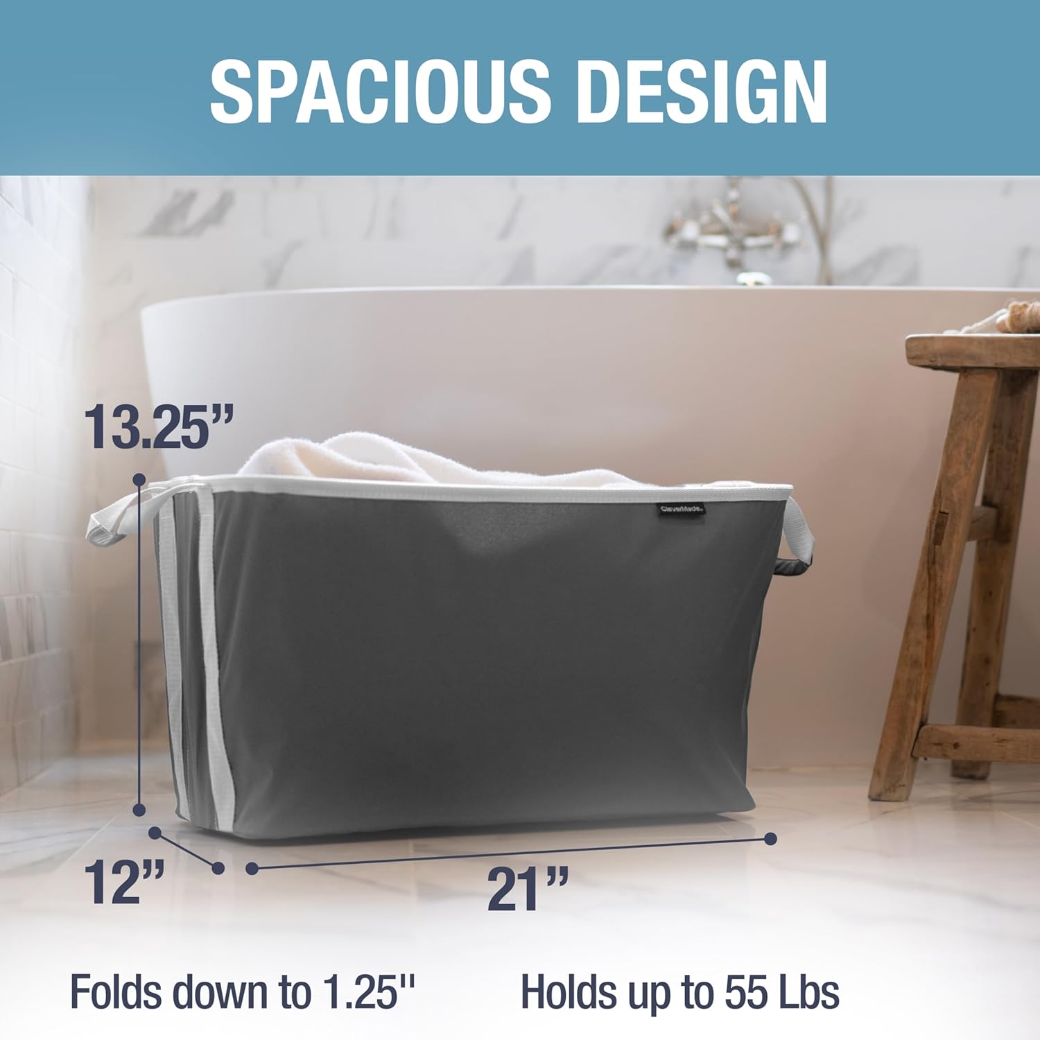 CleverMade Collapsible Laundry Basket Hamper - Shadow Stone Gray 2-Pack 60L - Space Saving Storage Organizer with Handles Foldable Home Organization