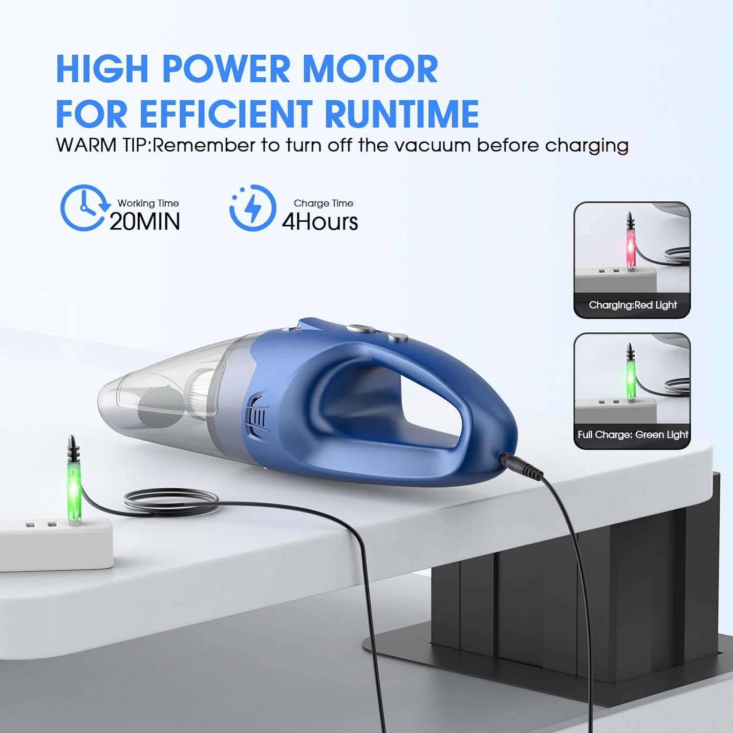 Handheld Vacuum Cordless Rechargeable – 6000Pa Mini Hand Held Vacuum, LED Light, 20–25 Mins Runtime, USB Charging, 500ML Cup – Lightweight Small Vacuum Cleaner Cordless for Car/Office/Home