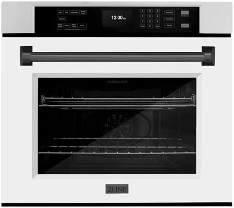ZLINE 30 in. Autograph Edition Professional True Convection Single Wall Oven with Air Fry and Self Clean in Stainless Steel with White Matte Door and Matte Black Handle (WASZ-WM-30-MB)