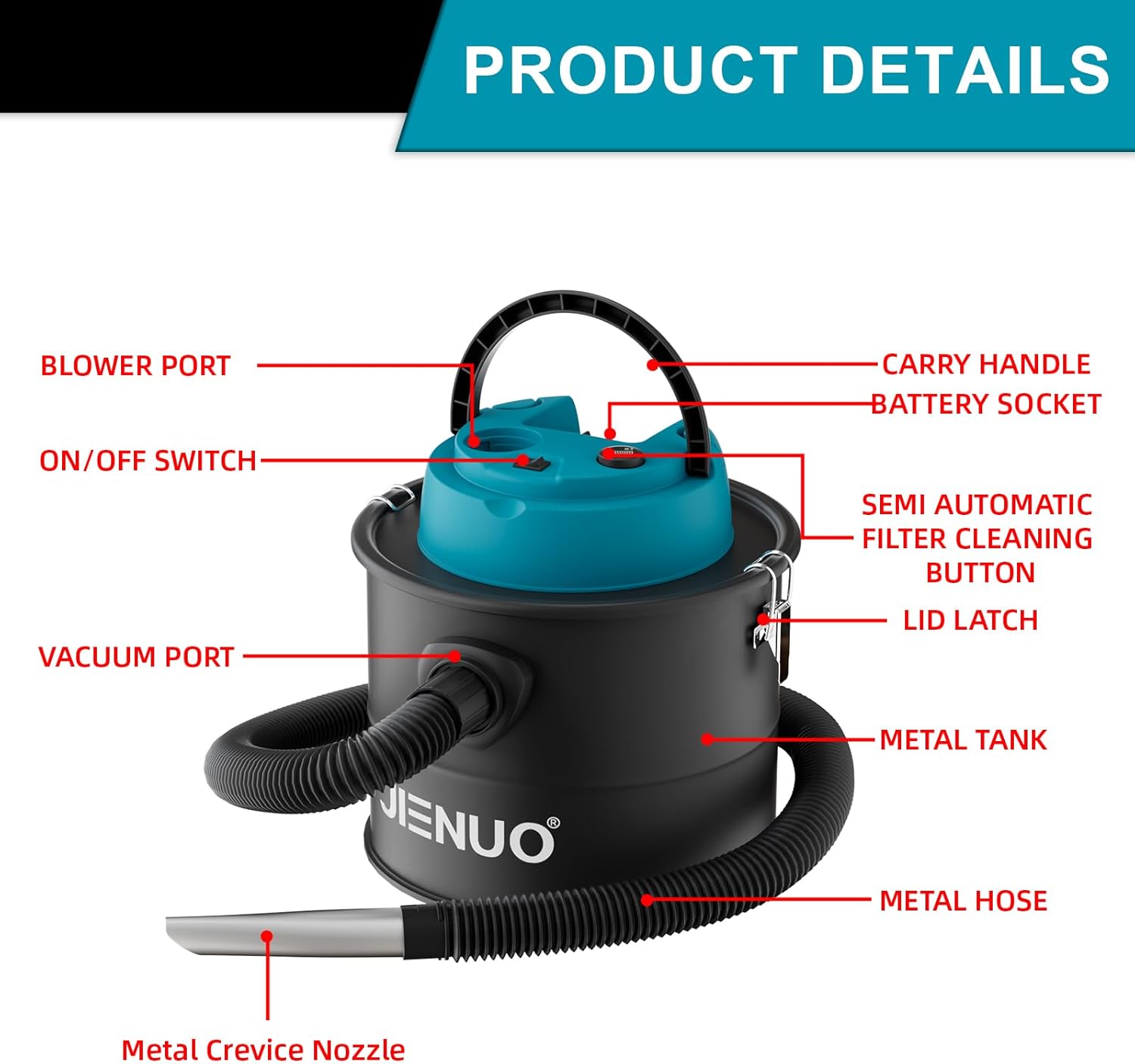 Cordless Ash Vacuum Cleaner Compatible with Makita 18V Battery, 4 Gallon Portable Ash Vac with Filter Clean, Blow Function for Pellet Stoves, Fireplaces, and BBQ Grills(Battery is not Included)