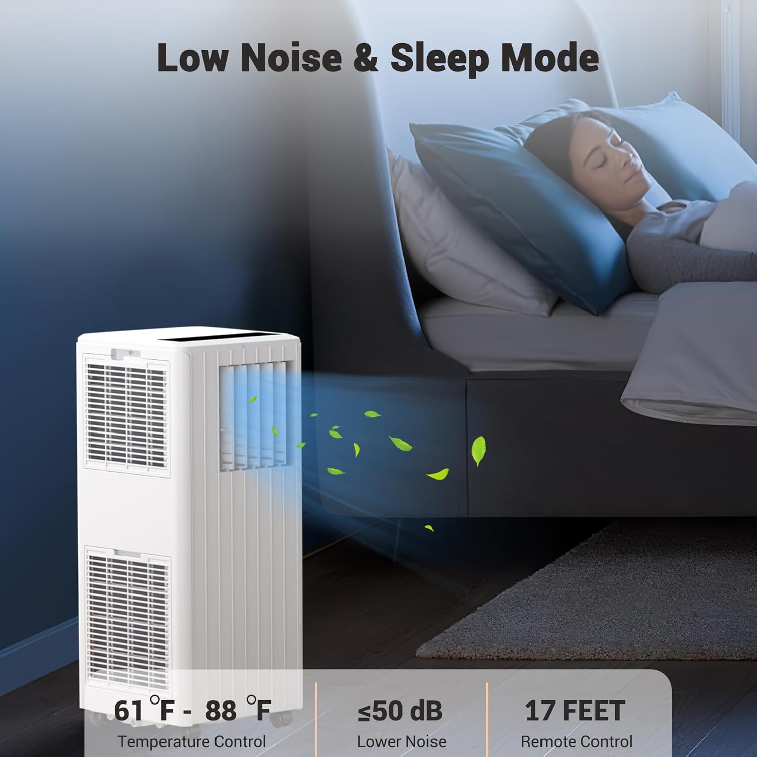 Portable Air Conditioner, 8000 BTU for Rooms Up to 350 Sq Ft. Smart Portable AC Unit with Follow Me Remote, 3 IN 1 Ac Unit Dehumidifier, Fan, Cools Up Suitable for Bedroom, Living Room