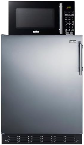 Summit Appliance MRF708BLSSALHD Microwave/Refrigerator Combination with Allocator; Includes FF708BLSSLHD All-refrigerator, and SM903BSA1 Microwave; Automatic Defrost; 5.1 cu.ft Capacity; LHD Swing