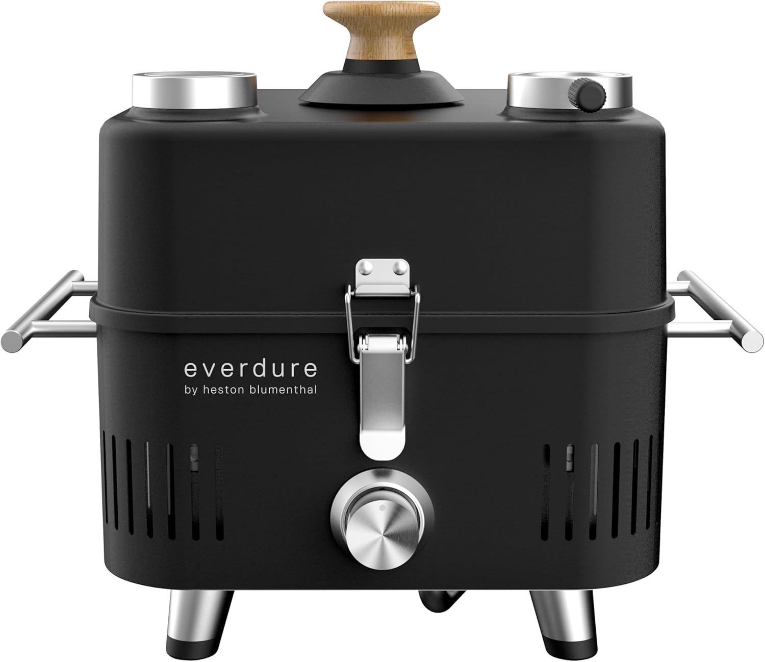 Everdure CUBE Proflame 360 Portable Propane Gas Grill – 8,500 BTU, Cast Iron Grate, Stainless Steel Burner, Roasting Hood with Thermometer – Compact & Lightweight for Camping, Tailgating, and Travel