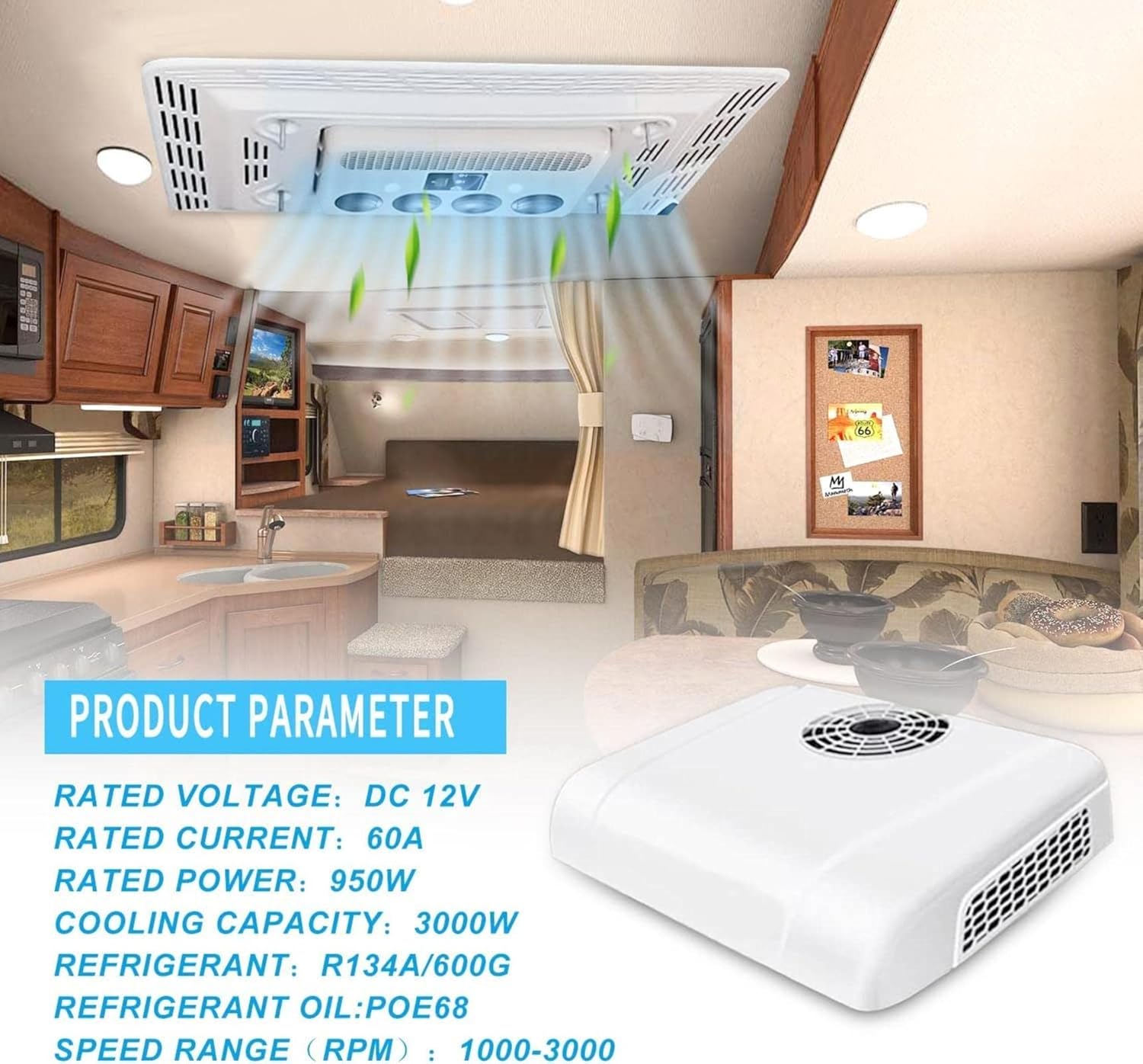 Air Conditioner, DC 12 V, Electric Air Conditioner, Parking Air Conditioner, Suitable for Trucks Motorhomes Trailers, Buses Motorhomes, Vans