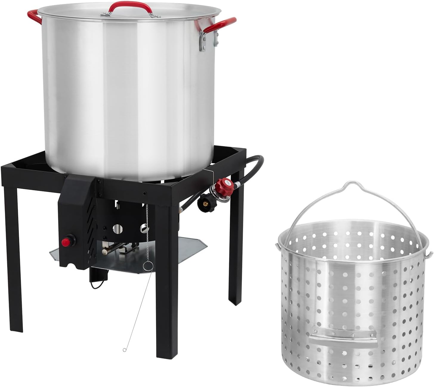 80 Qt Seafood Boil Pot, Aluminum Crawfish Boiler with Steam/Boil Basket & Strainer, 110000BTU Propane Jet Burner w/Support Rack & Lifting Hook, 0-10 PSI Regulator, Outdoor Cooking Shrimp Crab Boiler